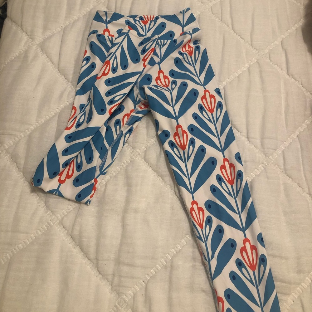 Katie Kime Blue and Orange Fun Patterned Leggings. Size xs